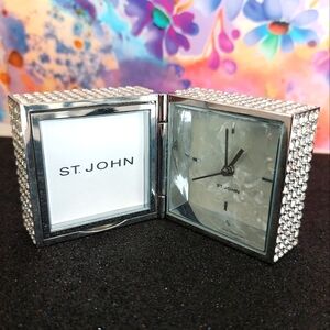 St. John Alarm Clock/Picture Frame with Mother of Pearl Face w/Rhinestone Edges